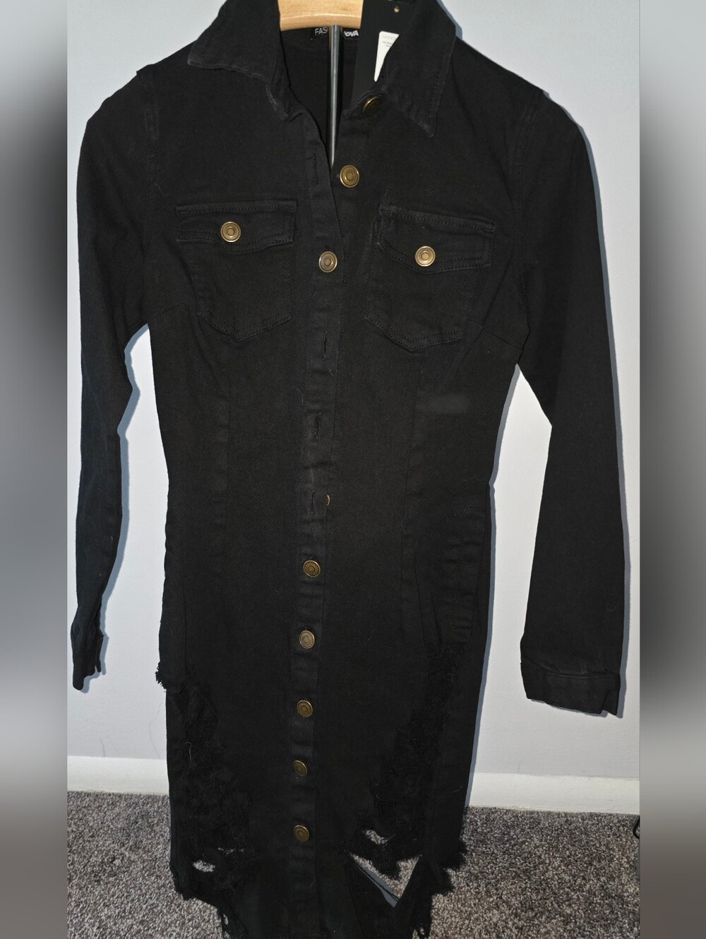 Black Denim Button-Front Women's Jacket/Coat